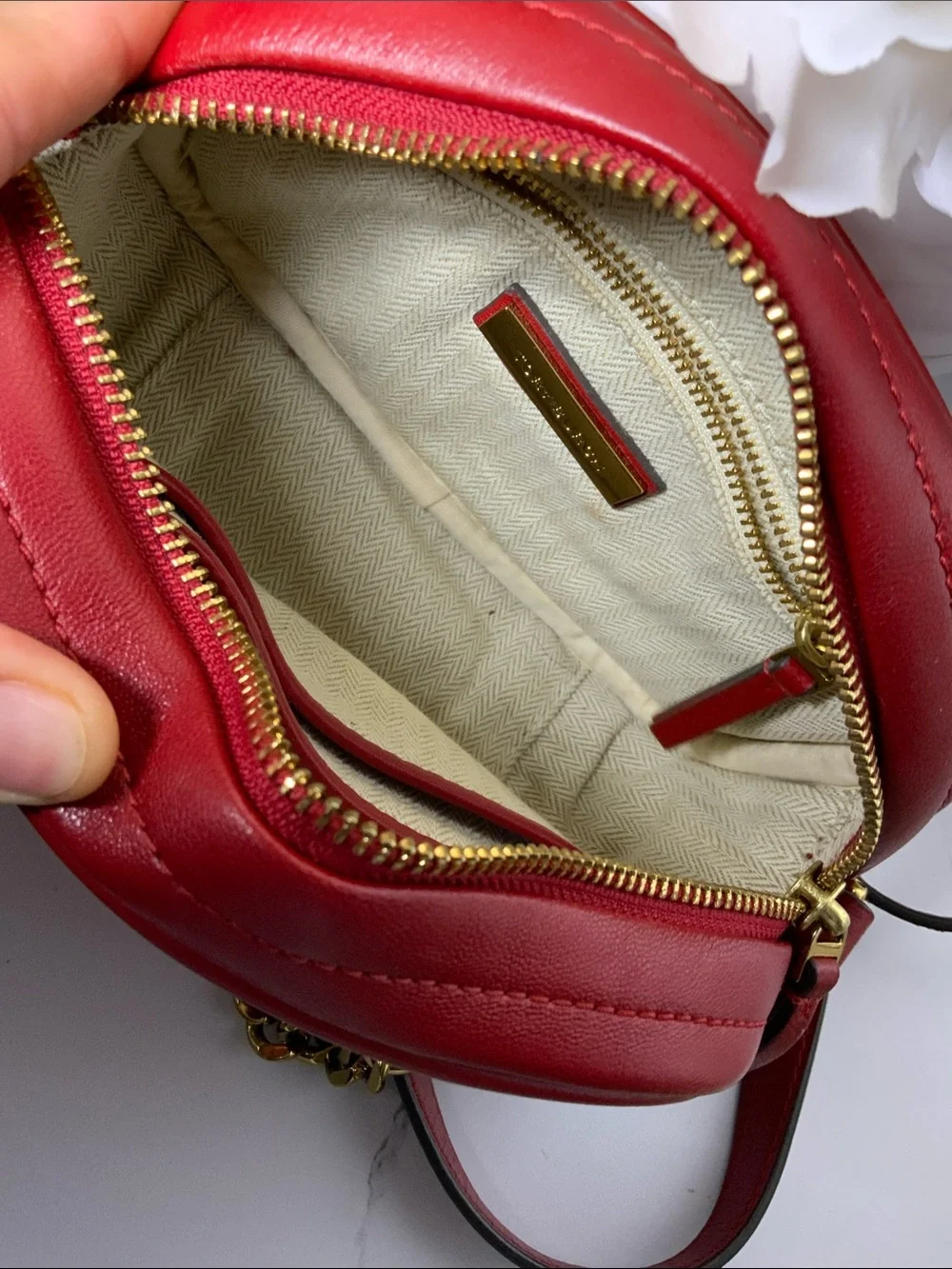 Tory Burch Red, Pink & Orange Quilted Leather Crossbody Camera Bag